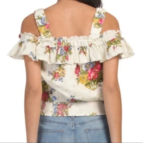 NWT HOUSE OF HARLOW 1960 HELENA IVORY FLORAL PRINT OFF SHOULDER TOP SIZE MED - Picture 2 of 5